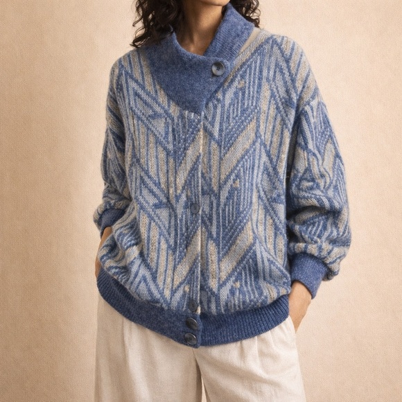 Vintage Wool Jacket Coat Blue Scandinavian Eclectic Size Medium Large - Picture 1 of 13